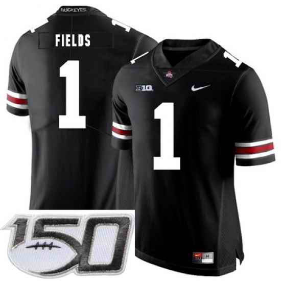 Ohio State Buckeyes 1 Justin Fields Black Nike College Football Limited Stitched 150th Anniversary Patch Jersey